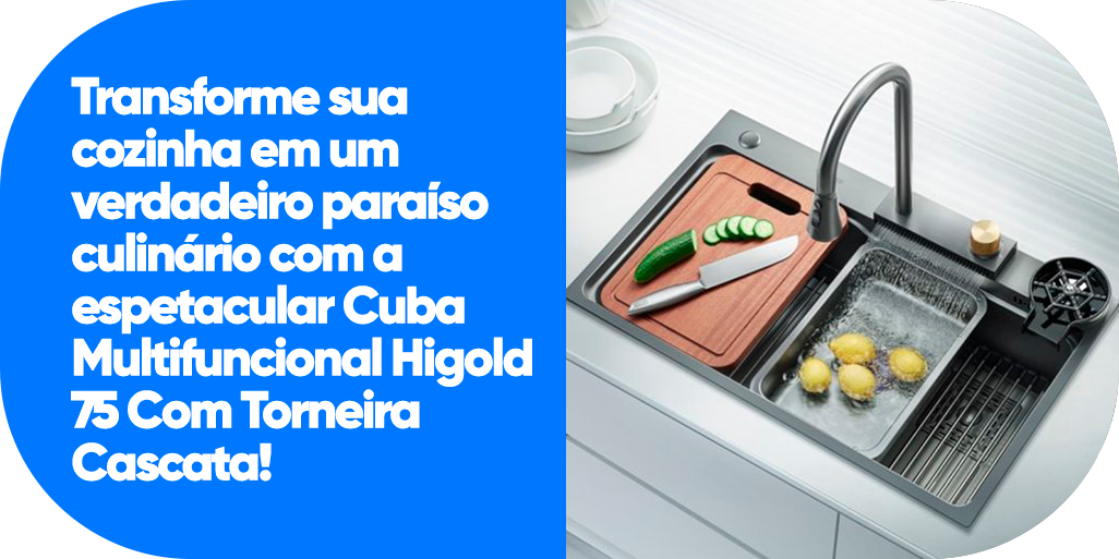 Transforme sua cozinha em um verdadeiro paraíso culinário com a espetacular Cuba Multifuncional Higold 75 Com Torneira Cascata!