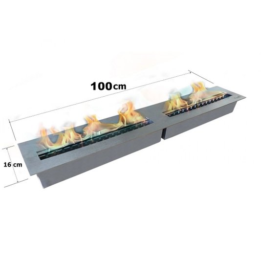 Queimador Ecológico Inox Duplo 100cm Para Lareira (100x16cm)